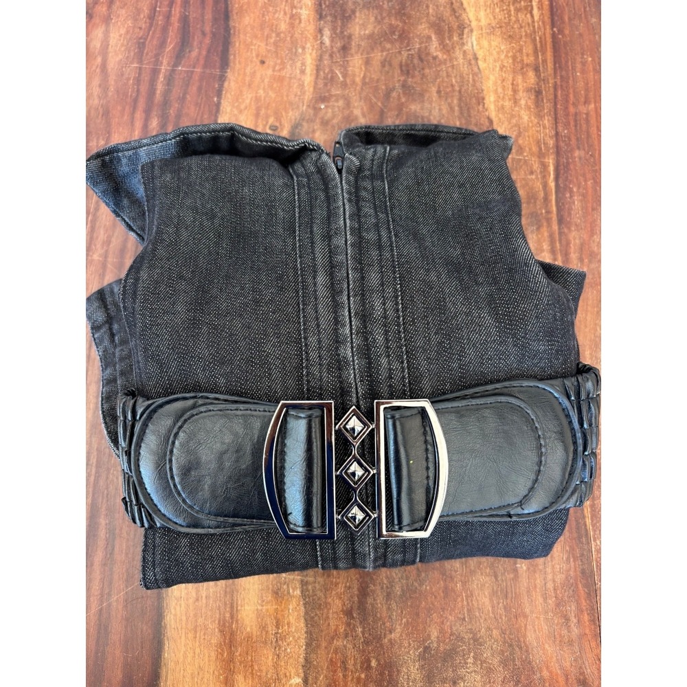 Y2K retro Simon Change Denim dark wash blazer belted womens' size 12 streetstyle - Picture 7 of 9